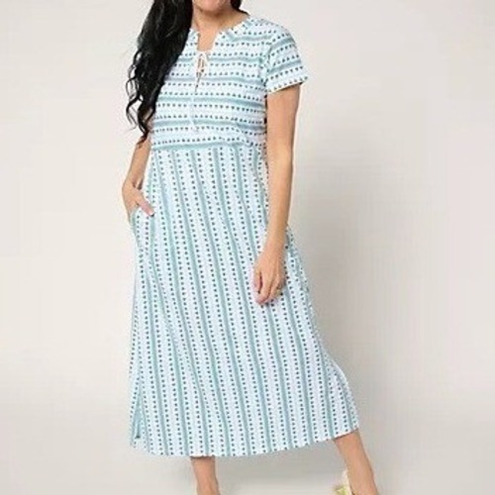 Stan Herman Maxi Dress Womens XS Kelly Green Cotton Printed‎ Pockets A680137
